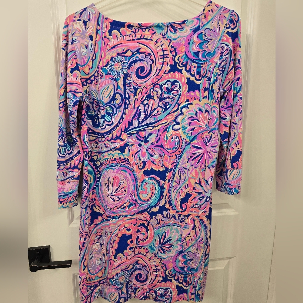 Lilly Pulitzer Size XL Sophie Dress 50+ UPF. Blue Current Drop Me A Line ❤️ EEUC - Picture 5 of 12